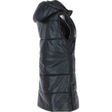 Ashwood Leather Long Gilet with Detachable Hood Black: Gillet Long