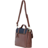Ashwood Leather & Harris Tweed® Cloth Large Satchel Bag with Twist Lock Tan/Navy: TW-35-11-TN