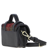Ashwood Leather & Harris Tweed® Cloth Micro Satchel Bag with Twist Lock Black/Green/Red:TW-36-07-BR