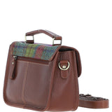 Ashwood Leather & Harris Tweed® Cloth Satchel Bag Tan/Purple: TW-68-13-TP