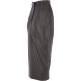 Women's Long 31 Inch Leather Skirt With Open Front Slit  Brown : Sandra Skirt