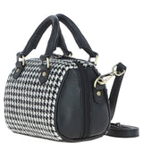 Ashwood Leather & Harris Tweed® Cloth Small Barrel Bag Black/White: TW-61-12-BW