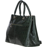 Three Sections Veggie Tanned Leather Bag Green/croc: DM3