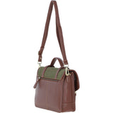 Ashwood Leather & Tweed Large Satchel Bag with Twist Lock Tan/Green Check: TW-35-10-TGNH
