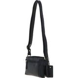 Two Section Zip Top Leather Crossbody Bag Black: K-44