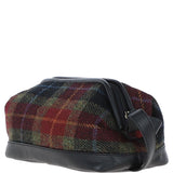 Ashwood Leather & Harris Tweed® Cloth Unisex Washbag Black/Green/Red: TW-40-07-BR