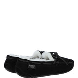 Women's Classic  Suede Sheepskin Moccasin Slippers Black/White: LADIES MOCCASSINS