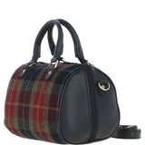 Ashwood Leather & Harris Tweed® Cloth Medium Barrel Bag Black/Green/Red: TW-62-07-BR