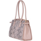 Suede Snake Print Long Handled Three Section Shoulder Bag Pink – 62676