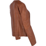 Womens Collarless Leather Jacket Tan/nap: AWL-280