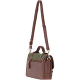 Ashwood Leather & Tweed Medium Satchel Bag with Twist Lock Tan/Green Check: TW-34-010-TGNH