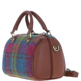 Ashwood Leather & Harris Tweed® Cloth Medium Barrel Bag Tan/Purple: TW-62-13-TP