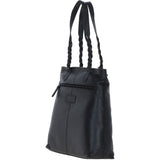 Black Leather Shoulder Bag with Polka Dot Print Pocket: ELA 1128