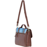 Ashwood Leather & Harris Tweed® Cloth Large Satchel Bag with Twist Lock Tan/TL Blue: TW-35-05-TB