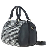 Ashwood Leather & Harris Tweed® Cloth Medium Barrel Bag Black/White: TW-62-12-BW