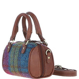 Ashwood Leather & Harris Tweed® Cloth X-Small Barrel Bag Tan/Purple: TW-60-13-TP