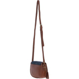 Ashwood Leather & Harris Tweed® Cloth Saddle Crossbody Bag with Twist Lock Tan/Navy: TW-30-011-TN