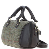 Ashwood Leather & Harris Tweed® Cloth Small Barrel Bag Brown/green: TW-61-09-BG