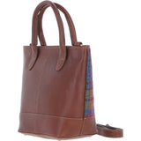 Ashwood Leather & Harris Tweed® Cloth Large Grab Bag  Tan/Purple: TW-64-13-TP