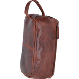 Vintage Leather Luxury Wash Bag With Tubular Mouth Opening Tan : Seb
