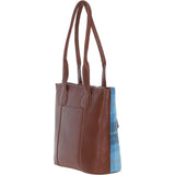 Ashwood Leather & Harris Tweed® Cloth Genuine Leather Shoulder Bag Tan/LT Blue: TW-23-05-TB