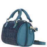 Ashwood Leather & Harris Tweed® Cloth Small Barrel Bag Teal/Navy: TW-61-16-TN