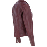 Real Leather Ladies Biker Jacket with Mandarin Collar Burgundy: AWL-N32
