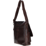 Leather Messenger Bag with Front Buckle Pockets Brown: TL-007