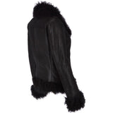 Womens Long Curly Sheepskin Suede Pilot Jacket Black: P-36