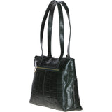 Velutto Eleganza' Zip Mid Section Real Leather Shoulder Bag Green/croc: 52234