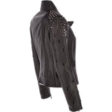 Ladies Vegetable Tanned Leather Studded Biker Jacket Black: DC 648