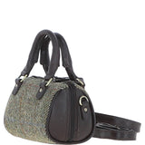 Ashwood Leather & Harris Tweed® Cloth X-Small Barrel Bag Brown/Green: TW-60-09-BG