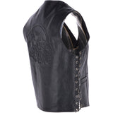 Men's Leather Embossed Laced Waistcoat Black: W/COAT EAGLE