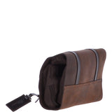 Vintage Oily Hanging Leather Wash Bag Brown: LIAM