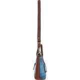 Ashwood Leather & Harris Tweed® Cloth Handbag with Removable Crossbody Strap Tan/LT Blue: TW-21-05-TB