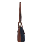 Versatile Ashwood Leather & Harris Tweed® Cloth Shoulder Bag Tan/Navy: TW-22-011-TN