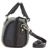 Ashwood Leather & Harris Tweed® Cloth Small Barrel Bag Brown/green: TW-61-09-BG