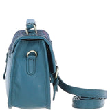 Ashwood Leather & Harris Tweed® Cloth Small Satchel Bag Teal/Navy: TW-67-16-TN