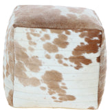 Luxurious Ashwood Leather Cubic Pouffe Beige: M-21758