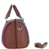 Ashwood Leather & Harris Tweed® Cloth Medium Barrel Bag Tan/Purple: TW-62-13-TP