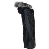 Stylish Ashwood Leather Ladies Three Quarter Jacket Black Fur: Emilia