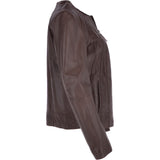 Womens Collarless Leather Jacket  Mid Brown/nap: AWL-280