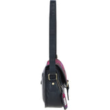 Elegant Ashwood Leather & Harris Tweed® Cloth Crossbody Bag Navy/Pink: TW-27-06-NP