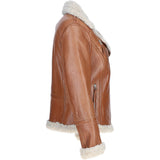 Womens Shearling Biker Jacket Cognac: 2418