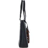 Black Leather Shoulder Bag with Acid Print Pocket: ELA 1128