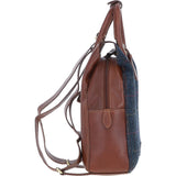 Ashwood Leather & Harris Tweed® Cloth Multi-Pocket Backpack Tan/Navy: TW-66-11-TN