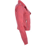 Short Leather Biker Jacket Raspberry: 6617