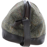 Ashwood Leather & Harris Tweed® Cloth Unisex Washbag Brown/Green: TW-40-09-BG