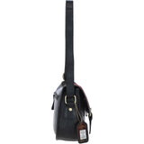 Elegant Ashwood Leather & Harris Tweed® Cloth Crossbody Bag Black/Green/Red: TW-27-07-BR