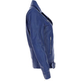 Ashwood Ladies Leather Longline Biker Jacket Ink Blue: LONG LINE BIKER